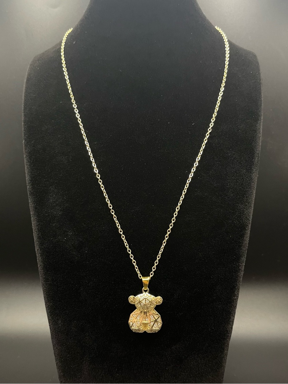 NWOT Stainless Steel Gold Teddy Bear Pendant Necklace | 18" + 2" Extender